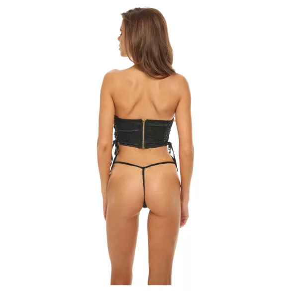 Bombshell - gorset i stringi z krótkim topem - leopard, czarny - L