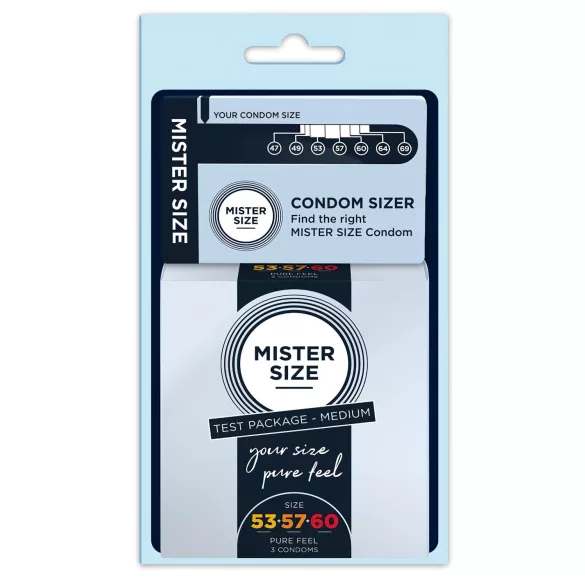 Mister Size - prezerwatywy - zestaw testowy z miarką do penisa - 3 sztuki