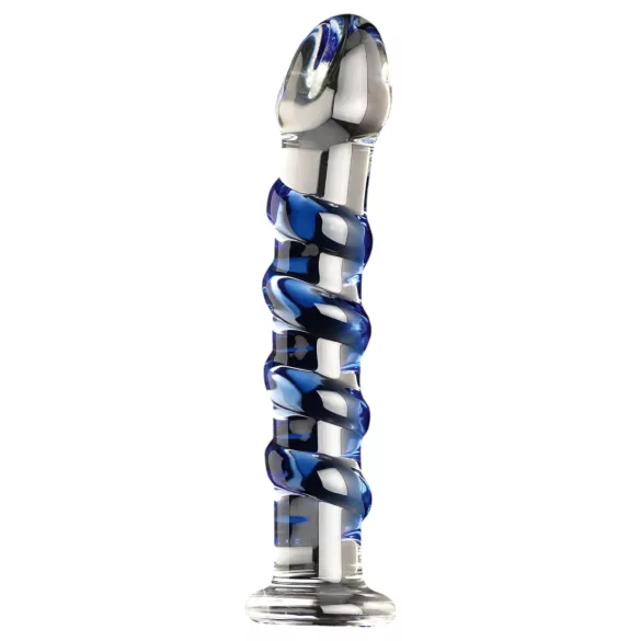 Icicles No. 5 - szklany dildo spiralny - przezroczysty niebieski
