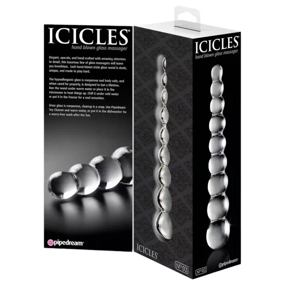 Icicles No. 2 - szklany dildo z kulkami - przezroczysty