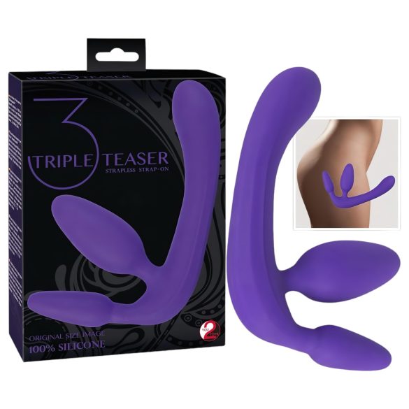 Potrójny, przypinany dildo bez uprzęży (fioletowy)