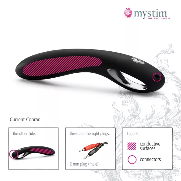 mystim Current Conrad - dildo elektro - silikonowy - czarny
