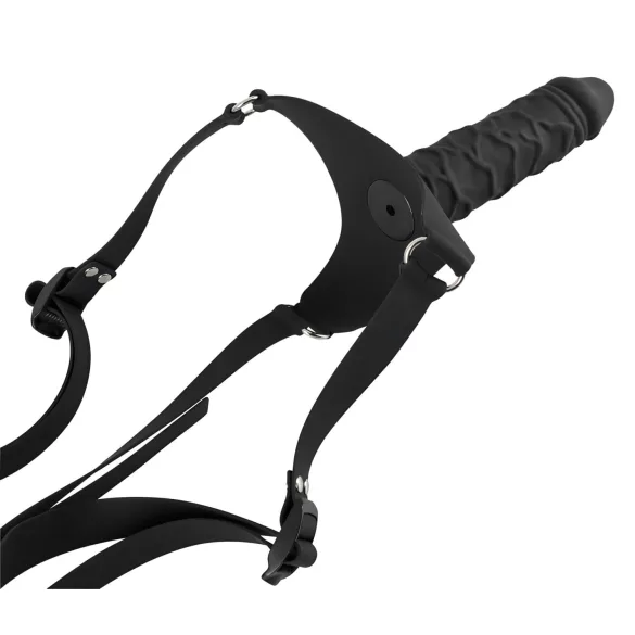 You2Toys - strap-on silikonowy - czarny dildo przymocowywany
