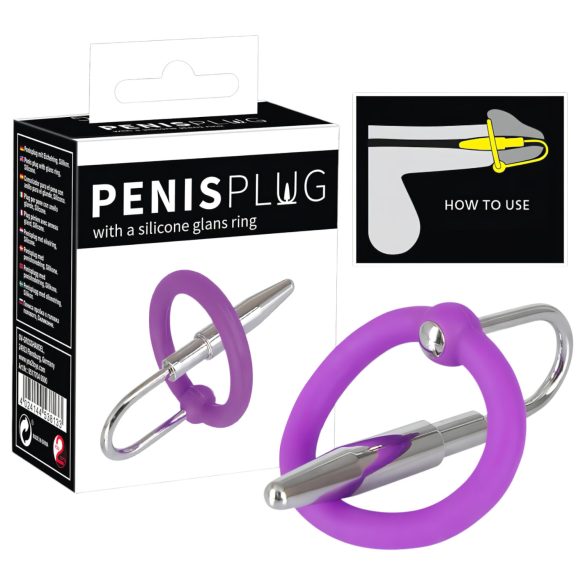Plug i pierścień na żołądź z silikonu do stymulacji cewki (fioletowo-srebrny)