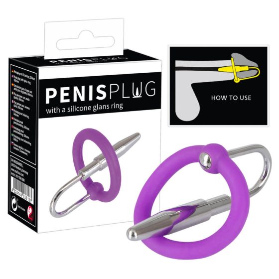 Penisplug - silikonowy pierścień na penisa ze stożkiem cewki moczowej (fioletowo-srebrny)