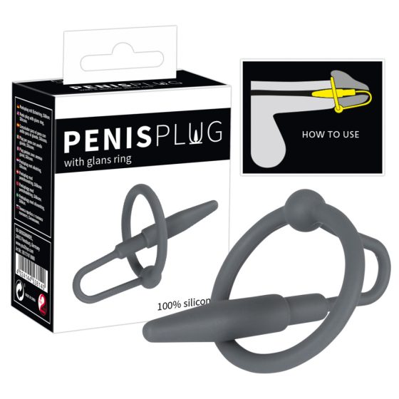 Penisplug - silikonowy pierścień żołędziowy ze stożkiem cewki moczowej (szary)