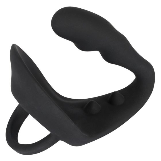 Black Velvet - faliste dildo analne z penisem i pierścieniem na jądra (czarne)