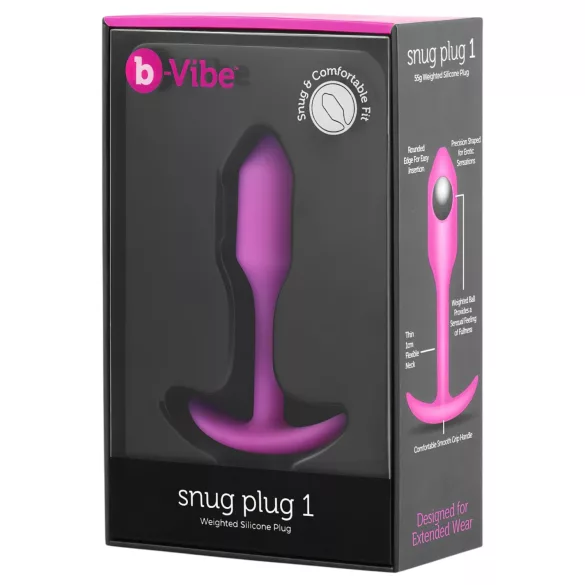 b-Vibe Snug Plug 1 - korek analny z wewnętrznym obciążeniem (55 g, różowy)