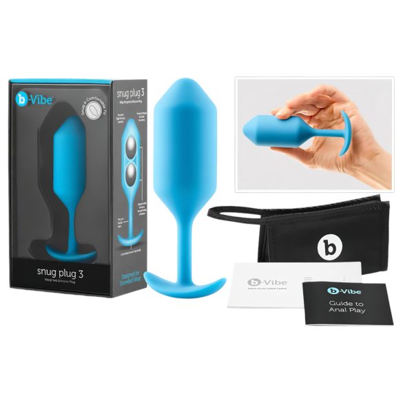 b-vibe Snug Plug 3 - podwójna analna kulka (180g) - niebieska