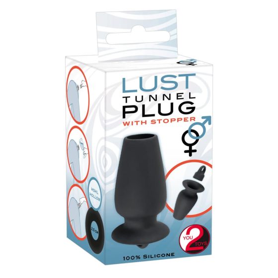 You2Toys - Lust Tunnel - wydrążony dildo analne z blokadą (czarny)