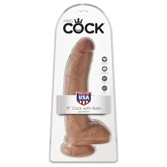 King Cock - dildo z jądrami - 23 cm - brązowy