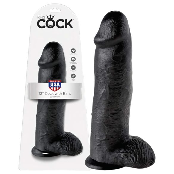 King Cock 12 z jądrami duży dildo (30 cm) - czarny