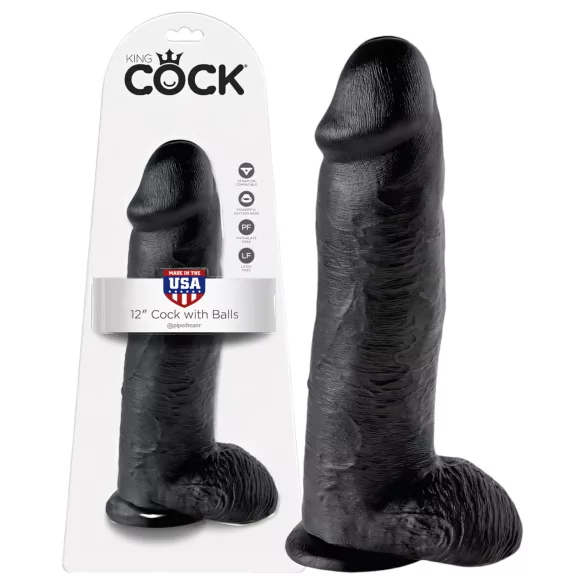 King Cock - duży realistyczny dildo z jądrami - 30 cm - czarny