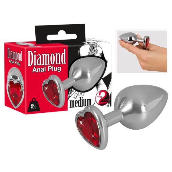 You2Toys - Diamond - aluminiowe dildo analne 85 g (srebrno-czerwone)