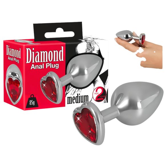 You2Toys - Diament - aluminiowy korek analny (srebrno-czerwony)