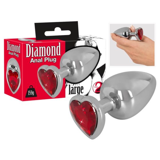 You2Toys - Diamond - 159g aluminiowe dildo analne (srebrno-czerwone)