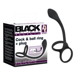   Black Velvet - cienkie dildo analne z penisem i pierścieniem na jądra (czarne)