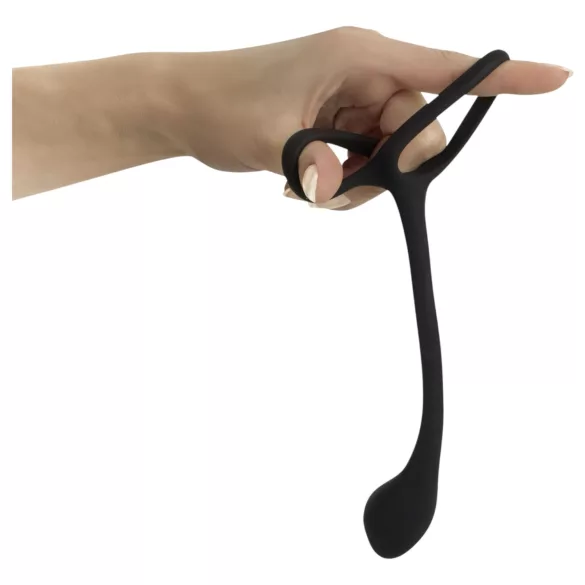 Black Velvets - cienki wibrator analny z pierścieniem na penisa i jądra - czarny