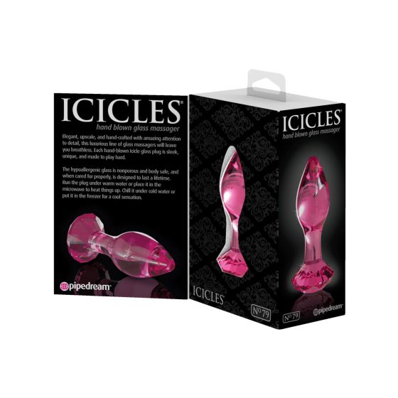 Icicles No. 79 - szklane dildo analne w kształcie stożka (różowe)