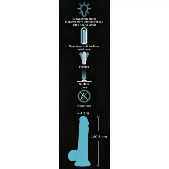You2Toys - dildo z przyssawką - świecący w ciemności - niebieski