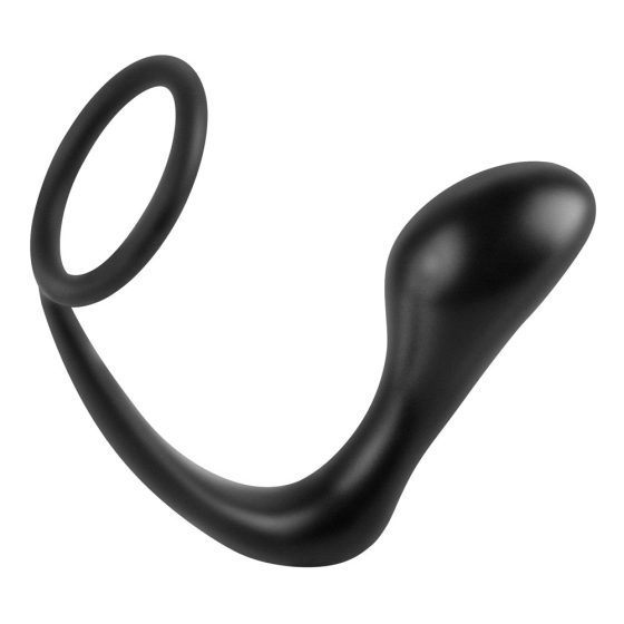 analfantasy ass-gasm plug - dildo analne na palec z pierścieniem na penisa (czarny)
