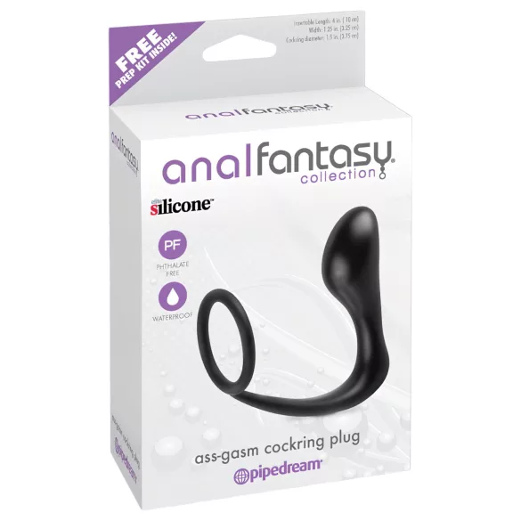 analfantasy - korek analny z pierścieniem na penisa - silikon czarny