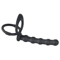   Black Velvet - pierścień na jądra i penisa z dildem analnym (czarny)