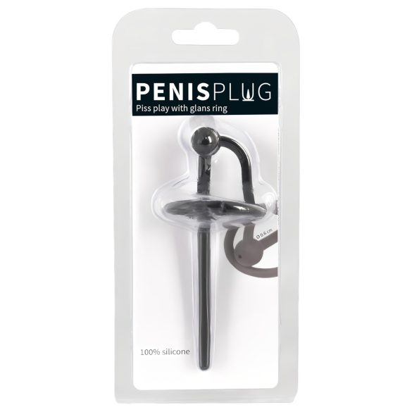 Penisplug - silikonowy pierścień żołędzi z otwartym prętem cewkowym (czarny)