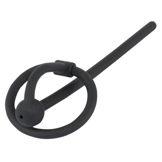 Penisplug - silikonowy pierścień żołędziowy z wydrążonym prętem cewki moczowej (czarny)