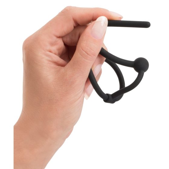 Penisplug - silikonowy pierścień żołędziowy z wydrążonym prętem cewki moczowej (czarny)