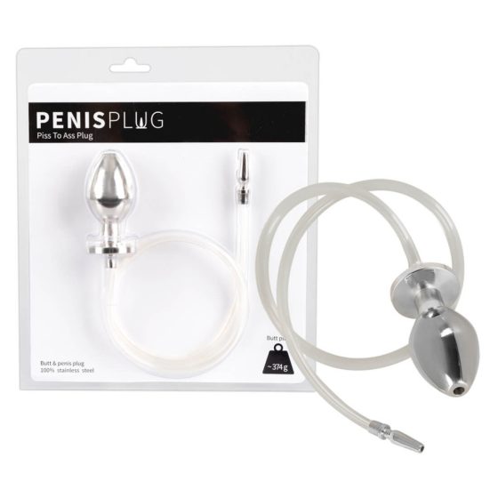 Piss to Ass Plug - stalowe dildo analne z rozszerzaczem cewki moczowej