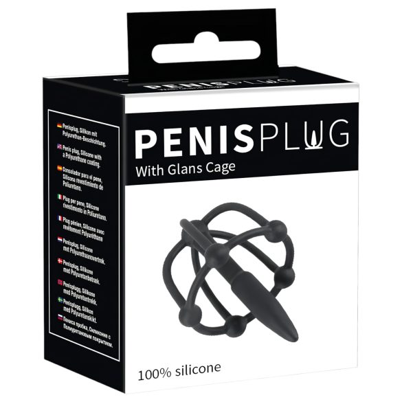 Penisplug - silikonowa klatka na żołądź z czopem cewkowym (czarna)