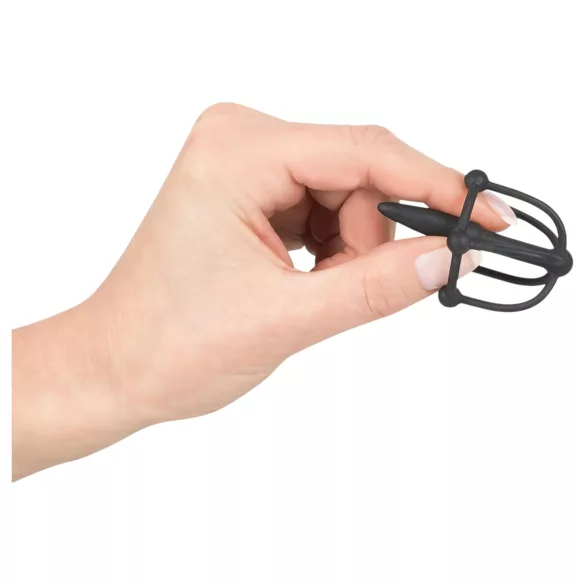 Penisplug - klatka na żołądź z silikonowym dilatorem - czarny