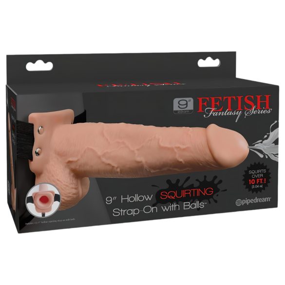 Fetish Strap-On 9 - przypinany, wydrążony, tryskający dildo (naturalny)