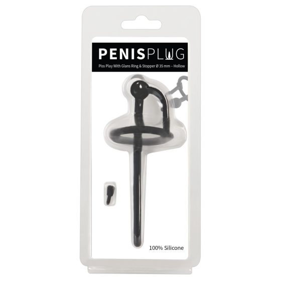 Penisplug - silikonowy rozszerzacz cewki moczowej z pierścieniem żołędziowym (0,6 mm) - czarny