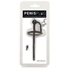   Penisplug - silikonowy rozszerzacz cewki moczowej z pierścieniem żołędziowym (0,6 mm) - czarny