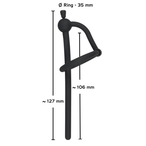 Penisplug - silikonowy rozszerzacz cewki moczowej z pierścieniem żołędziowym (0,6 mm) - czarny