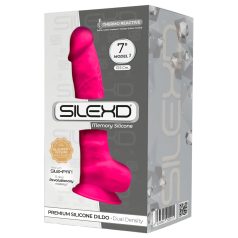 Silexd 7 - dildo z przyssawką i jądrami - 17,5 cm różowy