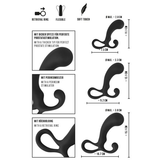 Rebel - 3-częściowy zestaw prostate dildo (czarny)