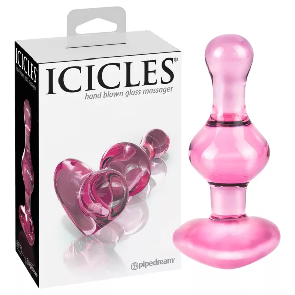 Icicles No. 75 - korek analny szklany serce - różowy