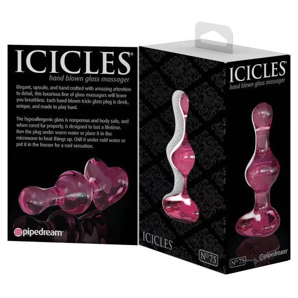 Icicles No. 75 - korek analny szklany serce - różowy