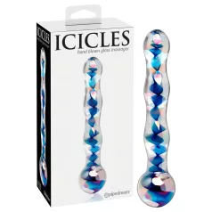   Icicles No. 08 - szklany dildo dwustronny falisty - przezroczysto-niebieski