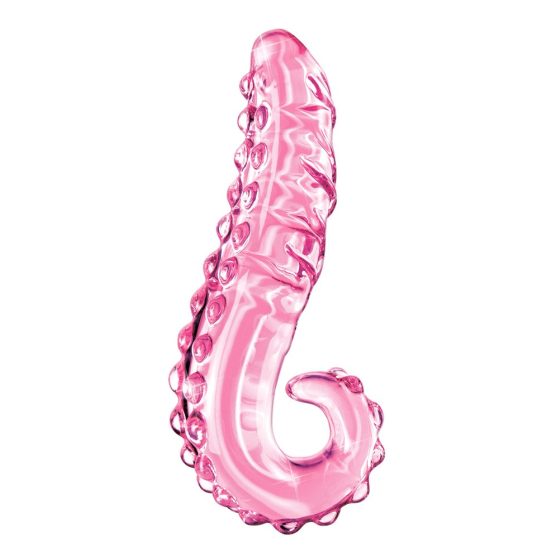 Icicles No. 24 - szklane dildo z prążkowanym językiem (różowe)