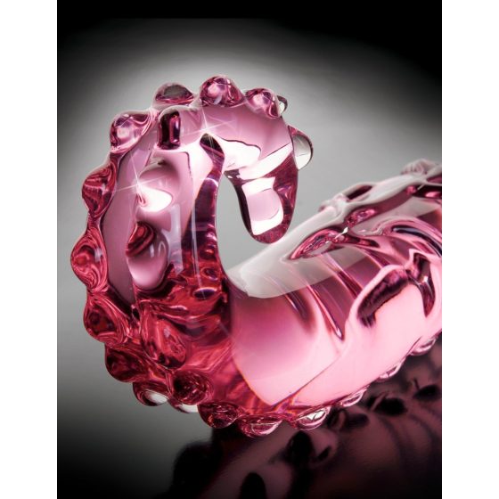Icicles No. 24 - szklane dildo z prążkowanym językiem (różowe)