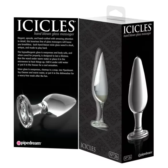 Icicles No. 26 - korek analny stożkowy - szkło - przezroczysty