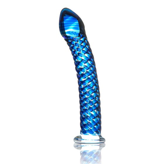 Icicles No. 29 - spiralne szklane dildo z penisem (niebieskie)