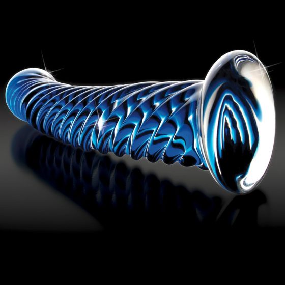 Icicles No. 29 - spiralne szklane dildo z penisem (niebieskie)