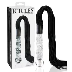   Icicles No. 38 - bicz skórzany i szklane dildo - przezroczysty/czarny