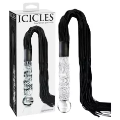   Icicles No. 38 - bicz skórzany i szklane dildo - przezroczysty/czarny