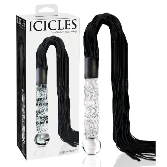 Icicles No. 38 - skórzany bat i szklany dildo (przezroczysty-czarny)